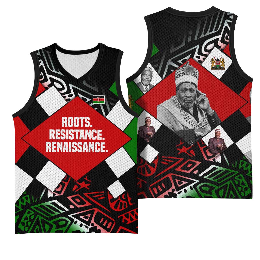 Jomo Kenyatta Basketball Jersey with Roots Resistance Renaissance and Kenyan Patchwork Pattern Tribute - Wonder Print Shop