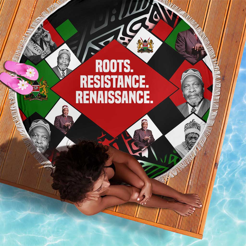 Jomo Kenyatta Beach Blanket with Roots Resistance Renaissance and Kenyan Patchwork Pattern Tribute - Wonder Print Shop