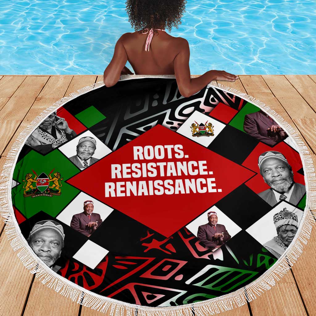 Jomo Kenyatta Beach Blanket with Roots Resistance Renaissance and Kenyan Patchwork Pattern Tribute - Wonder Print Shop