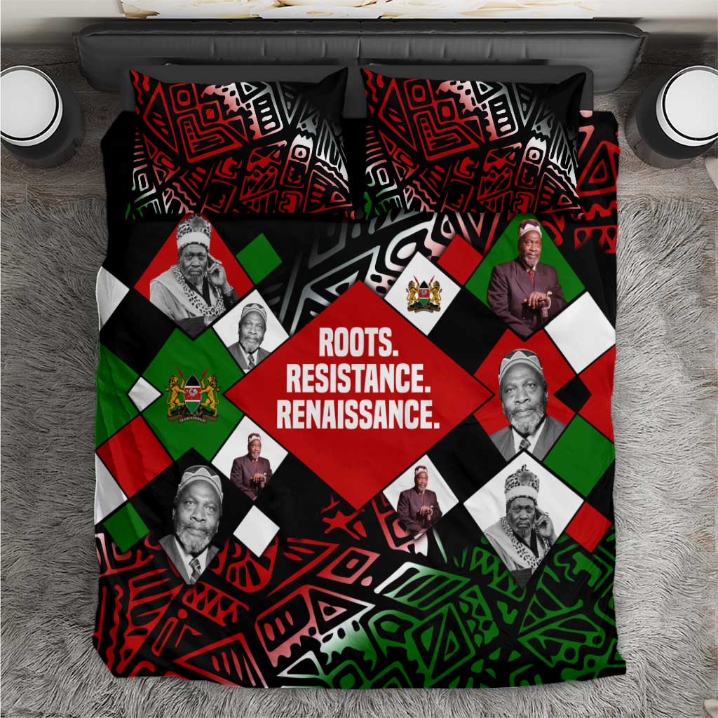 Jomo Kenyatta Bedding Set with Roots Resistance Renaissance and Kenyan Patchwork Pattern Tribute - Wonder Print Shop