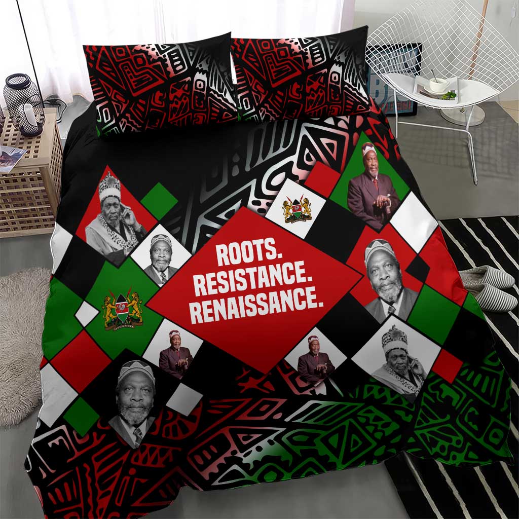 Jomo Kenyatta Bedding Set with Roots Resistance Renaissance and Kenyan Patchwork Pattern Tribute - Wonder Print Shop