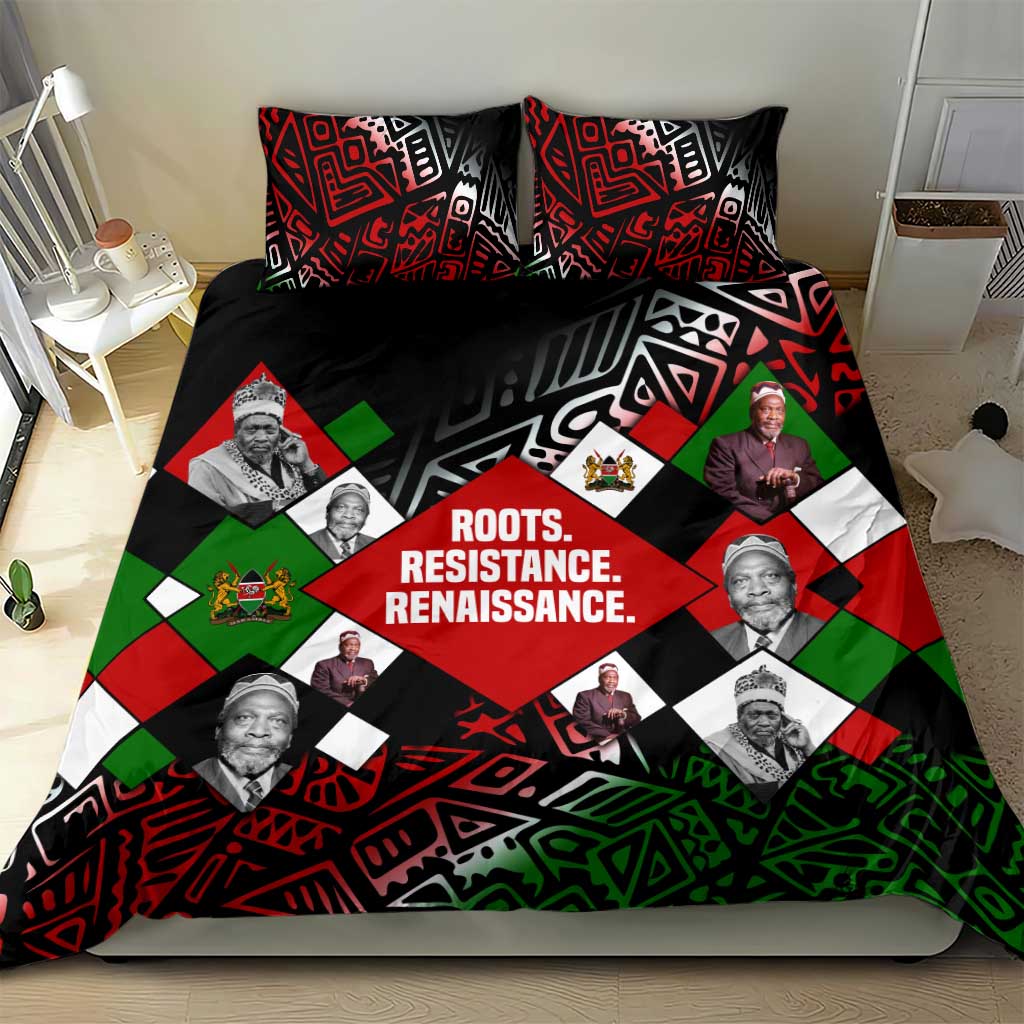 Jomo Kenyatta Bedding Set with Roots Resistance Renaissance and Kenyan Patchwork Pattern Tribute - Wonder Print Shop