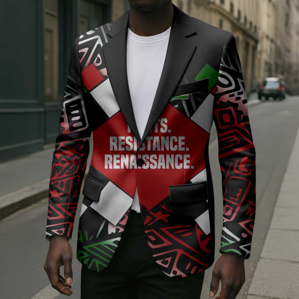Jomo Kenyatta Blazer with Roots Resistance Renaissance and Kenyan Patchwork Pattern Tribute - Wonder Print Shop