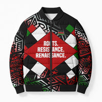 Jomo Kenyatta Bomber Puffer Jacket with Roots Resistance Renaissance and Kenyan Patchwork Pattern Tribute - Wonder Print Shop