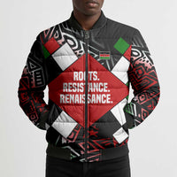 Jomo Kenyatta Bomber Puffer Jacket with Roots Resistance Renaissance and Kenyan Patchwork Pattern Tribute - Wonder Print Shop