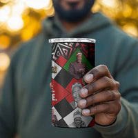 Jomo Kenyatta 4 in 1 Can Cooler Tumbler with Roots Resistance Renaissance and Kenyan Patchwork Pattern Tribute - Wonder Print Shop