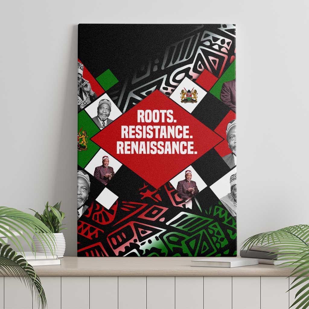 Jomo Kenyatta Canvas Wall Art with Roots Resistance Renaissance and Kenyan Patchwork Pattern Tribute - Wonder Print Shop