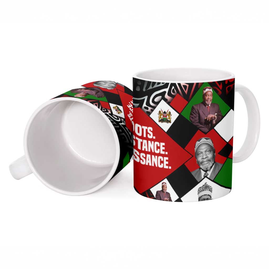 Jomo Kenyatta Ceramic Mug with Roots Resistance Renaissance and Kenyan Patchwork Pattern Tribute - Wonder Print Shop