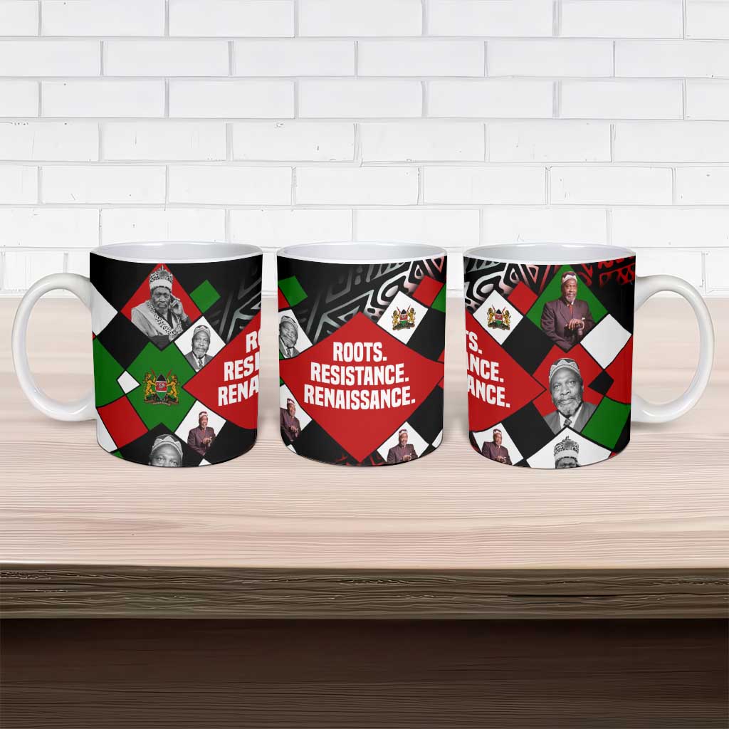 Jomo Kenyatta Ceramic Mug with Roots Resistance Renaissance and Kenyan Patchwork Pattern Tribute - Wonder Print Shop