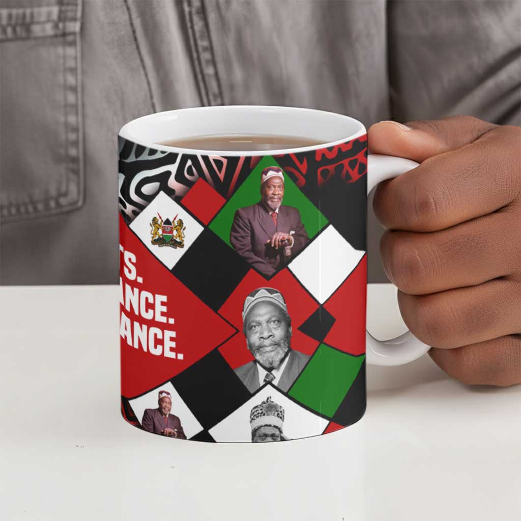 Jomo Kenyatta Ceramic Mug with Roots Resistance Renaissance and Kenyan Patchwork Pattern Tribute - Wonder Print Shop