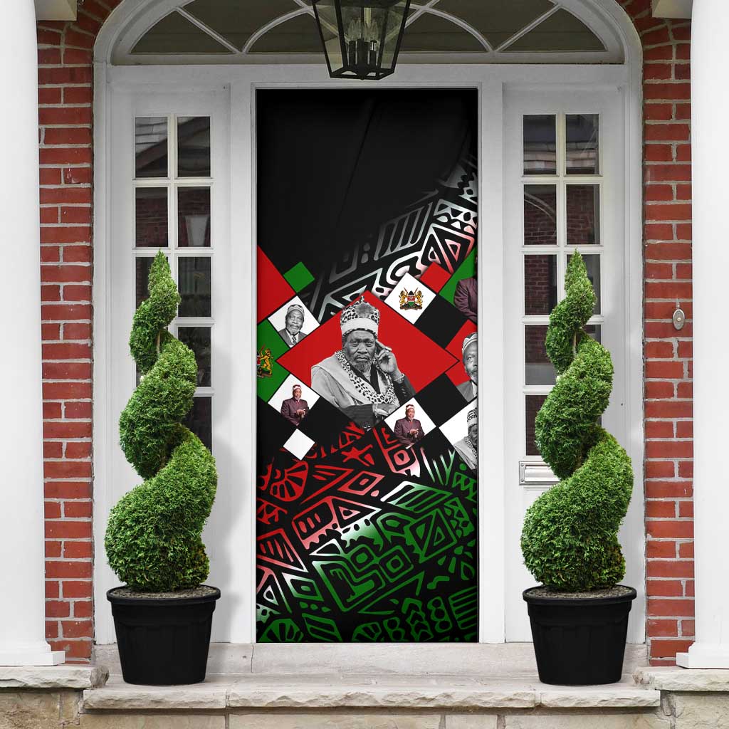 Jomo Kenyatta Door Cover with Roots Resistance Renaissance and Kenyan Patchwork Pattern Tribute - Wonder Print Shop