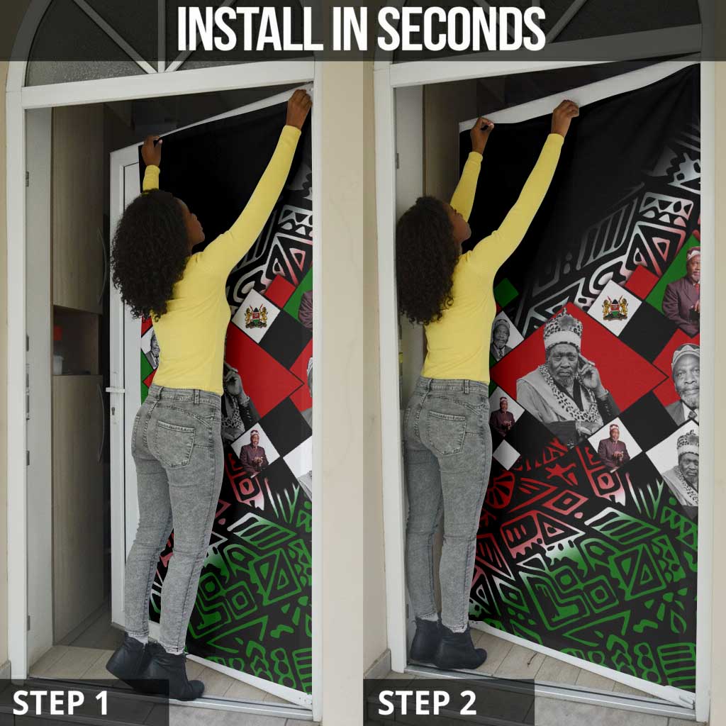 Jomo Kenyatta Door Cover with Roots Resistance Renaissance and Kenyan Patchwork Pattern Tribute - Wonder Print Shop