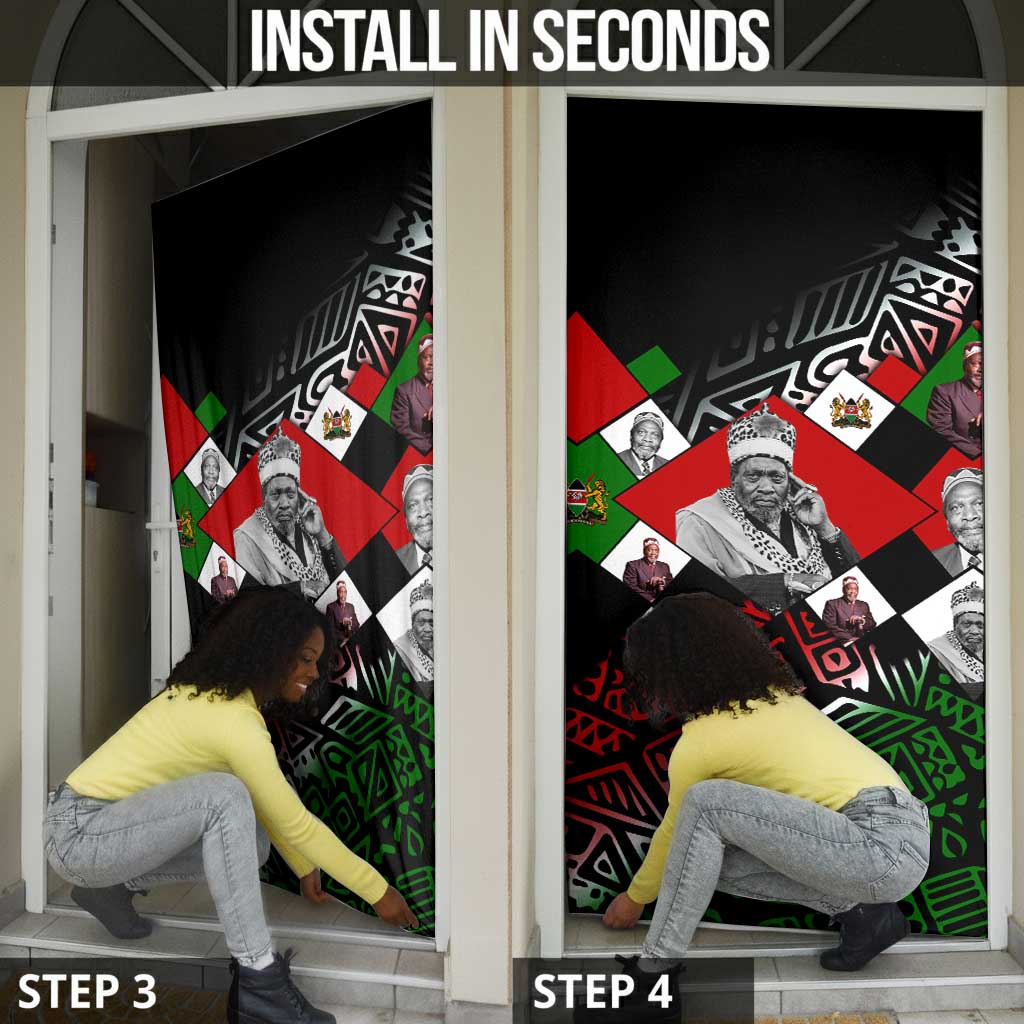 Jomo Kenyatta Door Cover with Roots Resistance Renaissance and Kenyan Patchwork Pattern Tribute - Wonder Print Shop