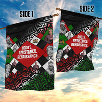 Jomo Kenyatta Garden Flag with Roots Resistance Renaissance and Kenyan Patchwork Pattern Tribute - Wonder Print Shop