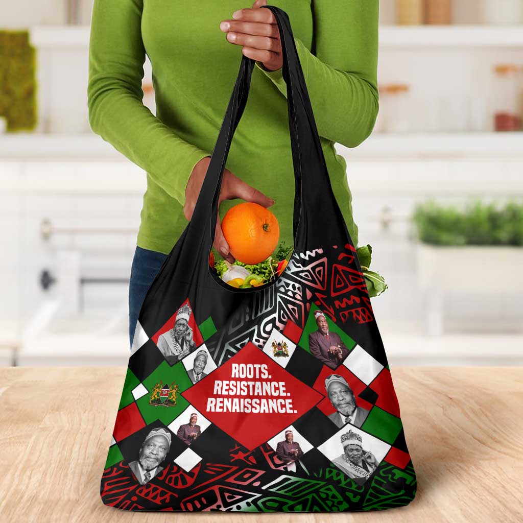 Jomo Kenyatta Grocery Bag with Roots Resistance Renaissance and Kenyan Patchwork Pattern Tribute - Wonder Print Shop