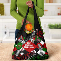 Jomo Kenyatta Grocery Bag with Roots Resistance Renaissance and Kenyan Patchwork Pattern Tribute - Wonder Print Shop
