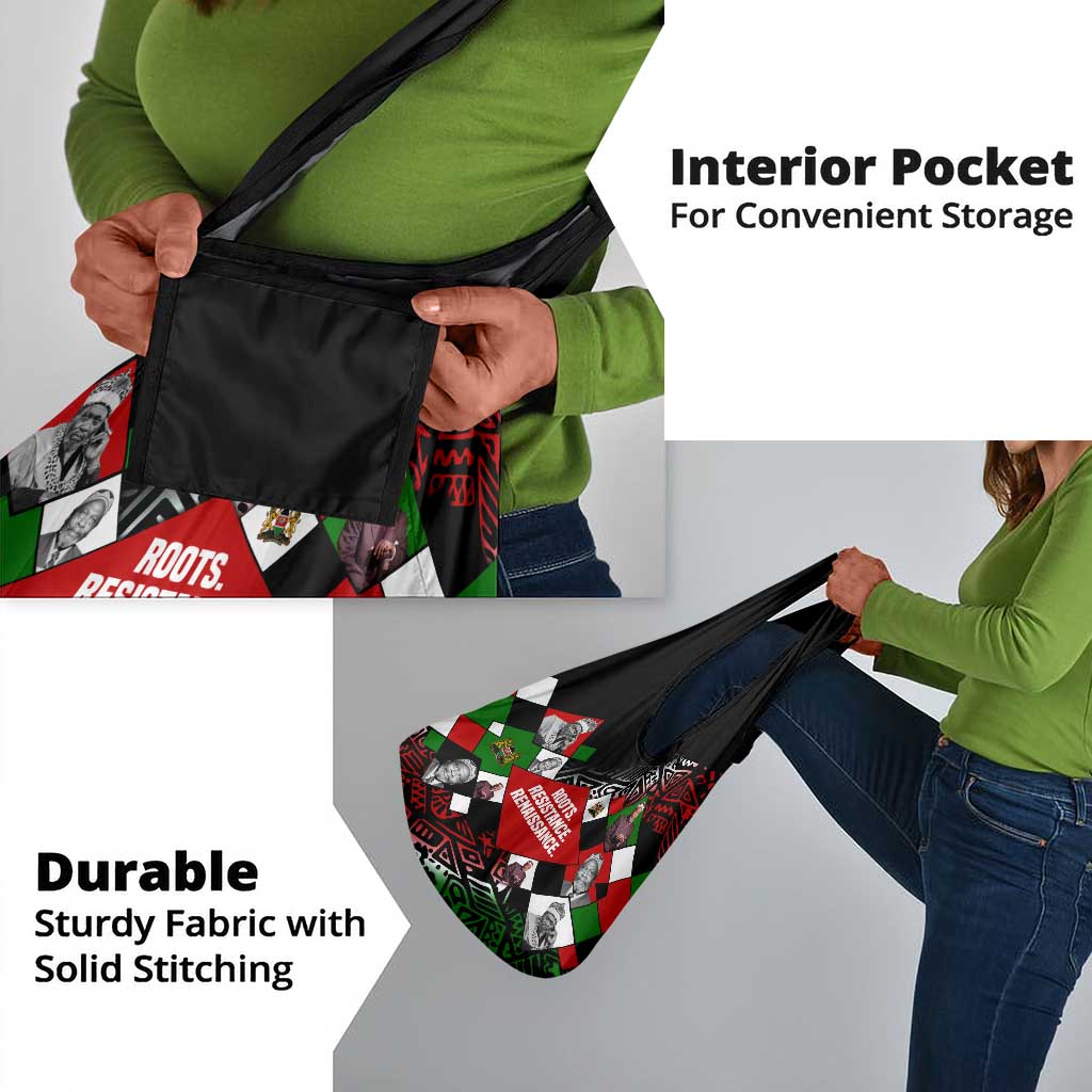 Jomo Kenyatta Grocery Bag with Roots Resistance Renaissance and Kenyan Patchwork Pattern Tribute - Wonder Print Shop