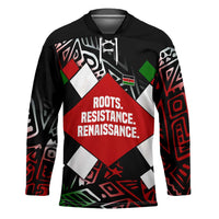 Jomo Kenyatta Hockey Jersey with Roots Resistance Renaissance and Kenyan Patchwork Pattern Tribute - Wonder Print Shop