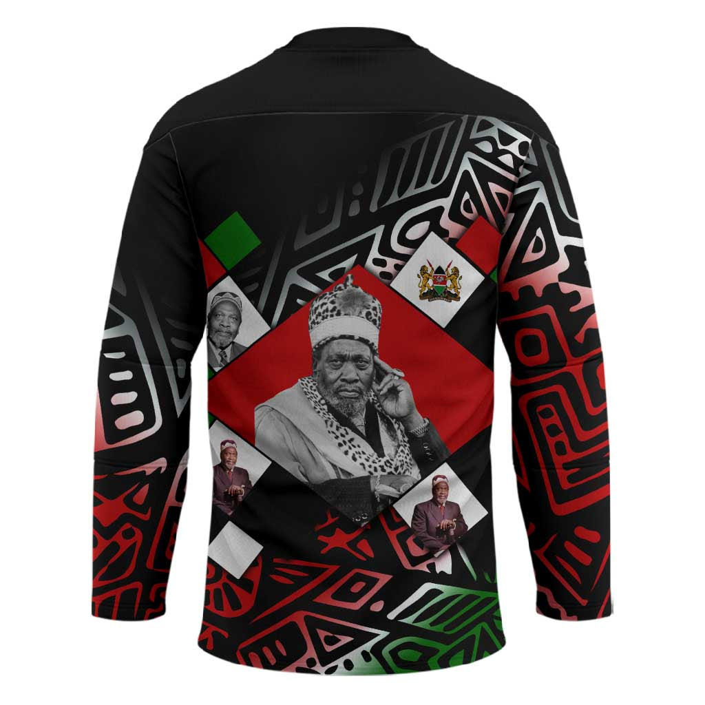 Jomo Kenyatta Hockey Jersey with Roots Resistance Renaissance and Kenyan Patchwork Pattern Tribute - Wonder Print Shop