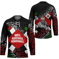 Jomo Kenyatta Hockey Jersey with Roots Resistance Renaissance and Kenyan Patchwork Pattern Tribute - Wonder Print Shop