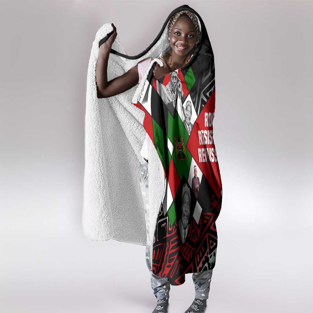 Jomo Kenyatta Hooded Blanket with Roots Resistance Renaissance and Kenyan Patchwork Pattern Tribute - Wonder Print Shop