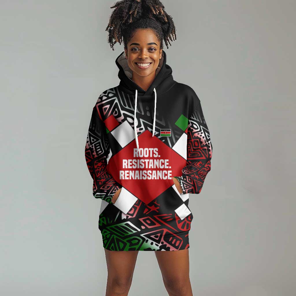 Jomo Kenyatta Hoodie Dress with Roots Resistance Renaissance and Kenyan Patchwork Pattern Tribute - Wonder Print Shop