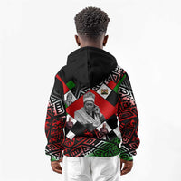 Jomo Kenyatta Kid Hoodie with Roots Resistance Renaissance and Kenyan Patchwork Pattern Tribute - Wonder Print Shop