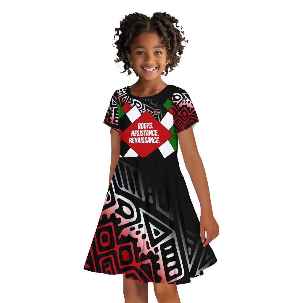 Jomo Kenyatta Kid Short Sleeve Dress with Roots Resistance Renaissance and Kenyan Patchwork Pattern Tribute - Wonder Print Shop