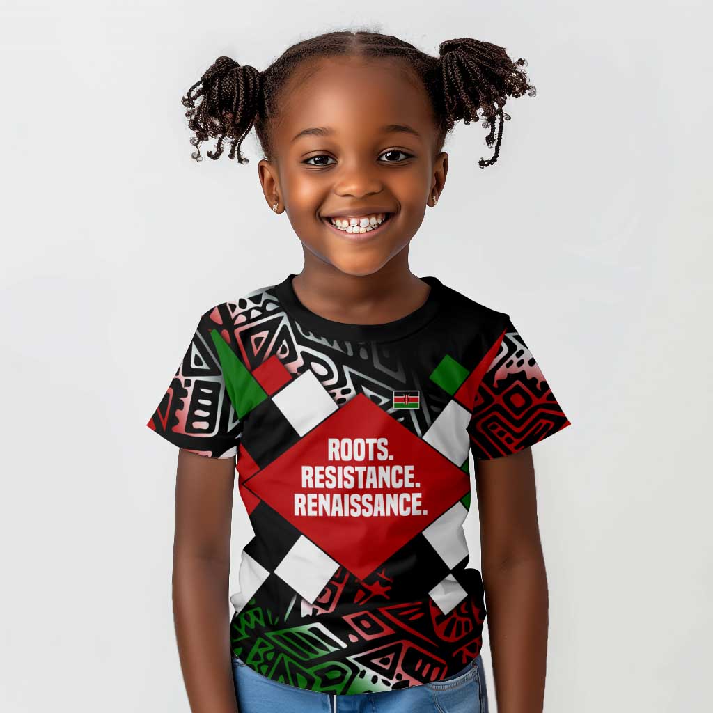 Jomo Kenyatta Kid T shirt with Roots Resistance Renaissance and Kenyan Patchwork Pattern Tribute - Wonder Print Shop