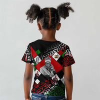 Jomo Kenyatta Kid T shirt with Roots Resistance Renaissance and Kenyan Patchwork Pattern Tribute - Wonder Print Shop