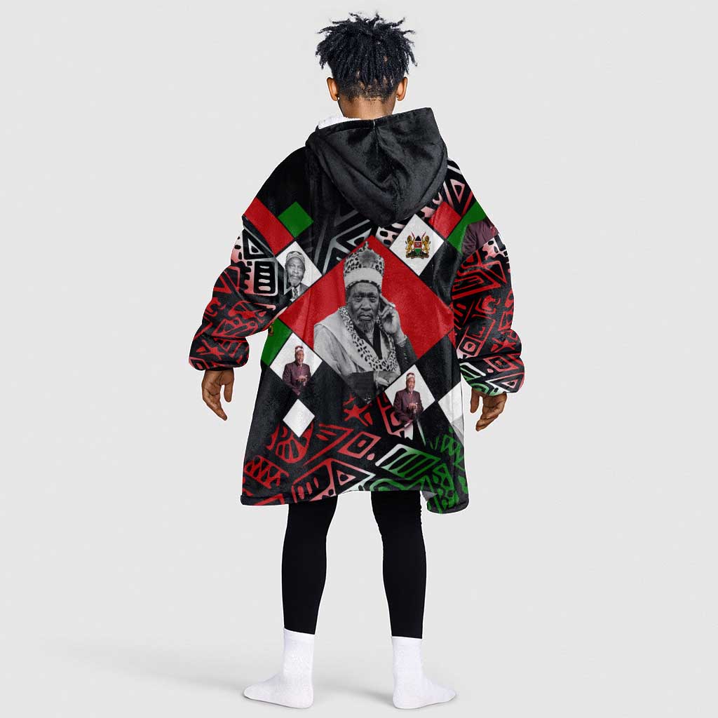 Jomo Kenyatta Kid Wearable Blanket Hoodie with Roots Resistance Renaissance and Kenyan Patchwork Pattern Tribute - Wonder Print Shop