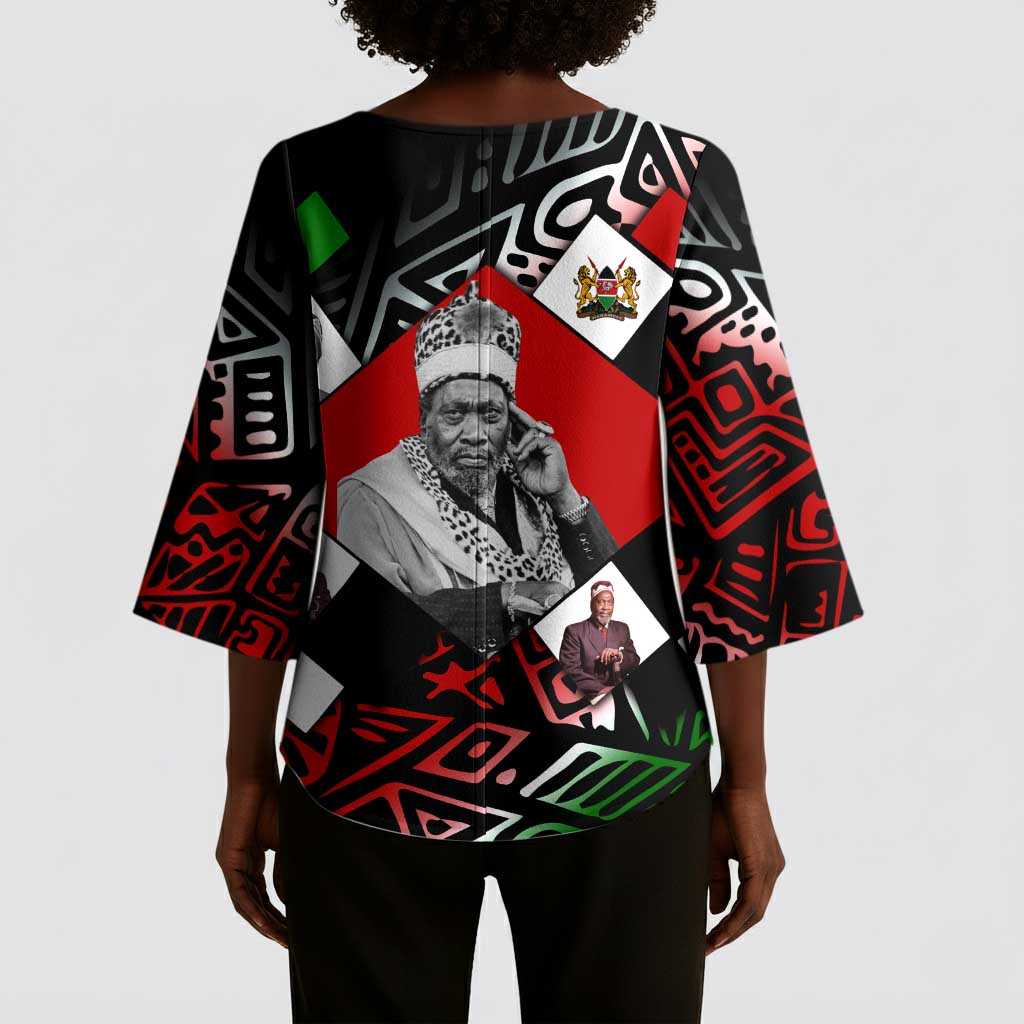 Jomo Kenyatta Kimono Sleeve Blouse with Roots Resistance Renaissance and Kenyan Patchwork Pattern Tribute - Wonder Print Shop