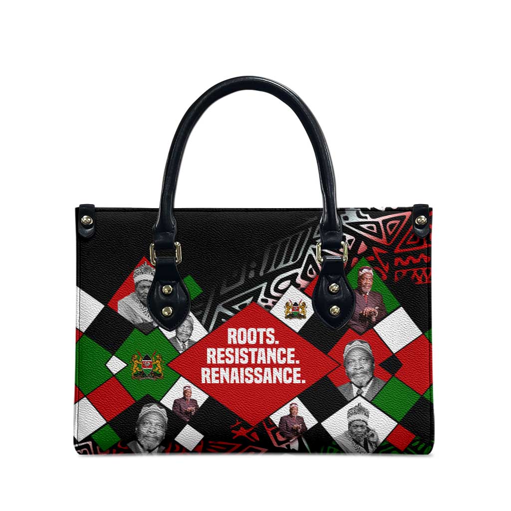 Jomo Kenyatta Leather Bag with Roots Resistance Renaissance and Kenyan Patchwork Pattern Tribute - Wonder Print Shop