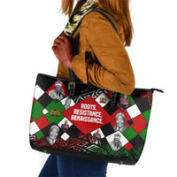 Jomo Kenyatta Leather Tote Bag with Roots Resistance Renaissance and Kenyan Patchwork Pattern Tribute - Wonder Print Shop