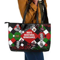 Jomo Kenyatta Leather Tote Bag with Roots Resistance Renaissance and Kenyan Patchwork Pattern Tribute - Wonder Print Shop