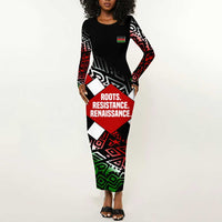 Jomo Kenyatta Long Sleeve Bodycon Dress with Roots Resistance Renaissance and Kenyan Patchwork Pattern Tribute - Wonder Print Shop