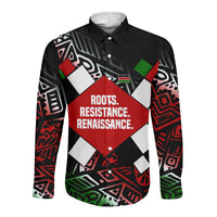 Jomo Kenyatta Long Sleeve Button Shirt with Roots Resistance Renaissance and Kenyan Patchwork Pattern Tribute - Wonder Print Shop