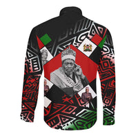 Jomo Kenyatta Long Sleeve Button Shirt with Roots Resistance Renaissance and Kenyan Patchwork Pattern Tribute - Wonder Print Shop