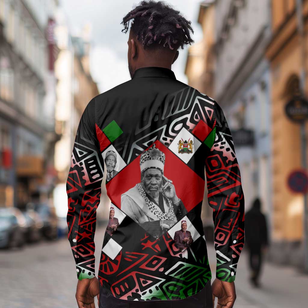 Jomo Kenyatta Long Sleeve Button Shirt with Roots Resistance Renaissance and Kenyan Patchwork Pattern Tribute - Wonder Print Shop