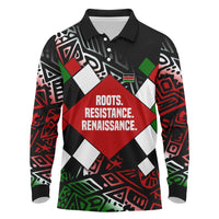 Jomo Kenyatta Long Sleeve Polo Shirt with Roots Resistance Renaissance and Kenyan Patchwork Pattern Tribute - Wonder Print Shop