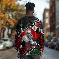 Jomo Kenyatta Long Sleeve Shirt with Roots Resistance Renaissance and Kenyan Patchwork Pattern Tribute - Wonder Print Shop