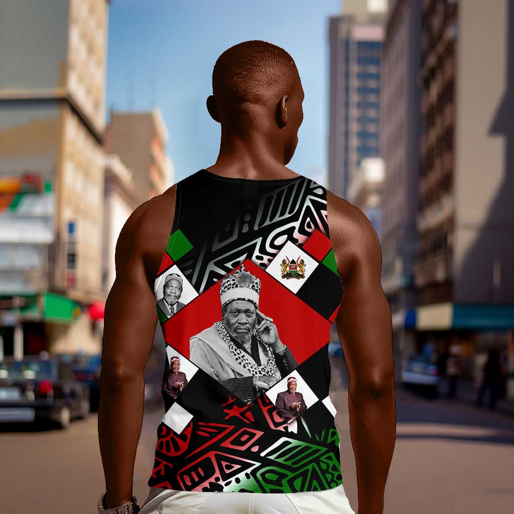 Jomo Kenyatta Men Tank Top with Roots Resistance Renaissance and Kenyan Patchwork Pattern Tribute - Wonder Print Shop