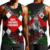 Jomo Kenyatta Men Tank Top with Roots Resistance Renaissance and Kenyan Patchwork Pattern Tribute - Wonder Print Shop
