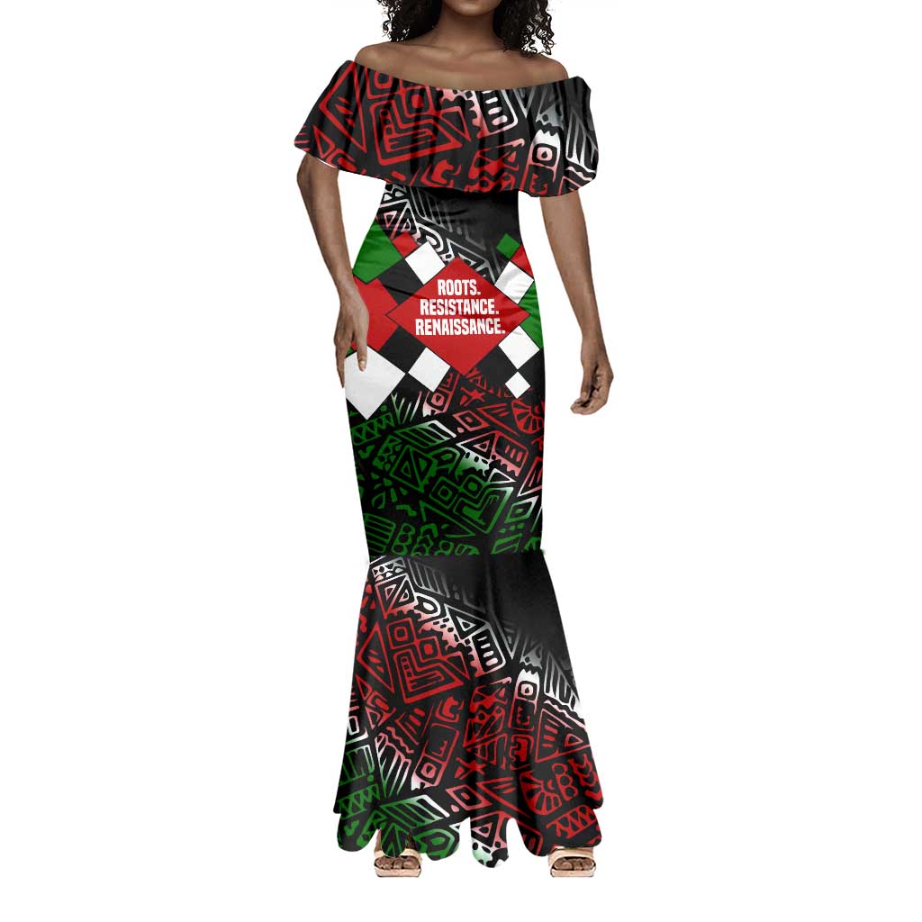 Jomo Kenyatta Mermaid Dress with Roots Resistance Renaissance and Kenyan Patchwork Pattern Tribute - Wonder Print Shop