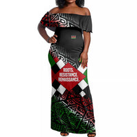 Jomo Kenyatta Off Shoulder Maxi Dress with Roots Resistance Renaissance and Kenyan Patchwork Pattern Tribute - Wonder Print Shop