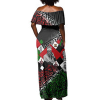 Jomo Kenyatta Off Shoulder Maxi Dress with Roots Resistance Renaissance and Kenyan Patchwork Pattern Tribute - Wonder Print Shop