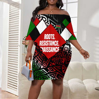 Jomo Kenyatta Off Shoulder Short Dress with Roots Resistance Renaissance and Kenyan Patchwork Pattern Tribute - Wonder Print Shop