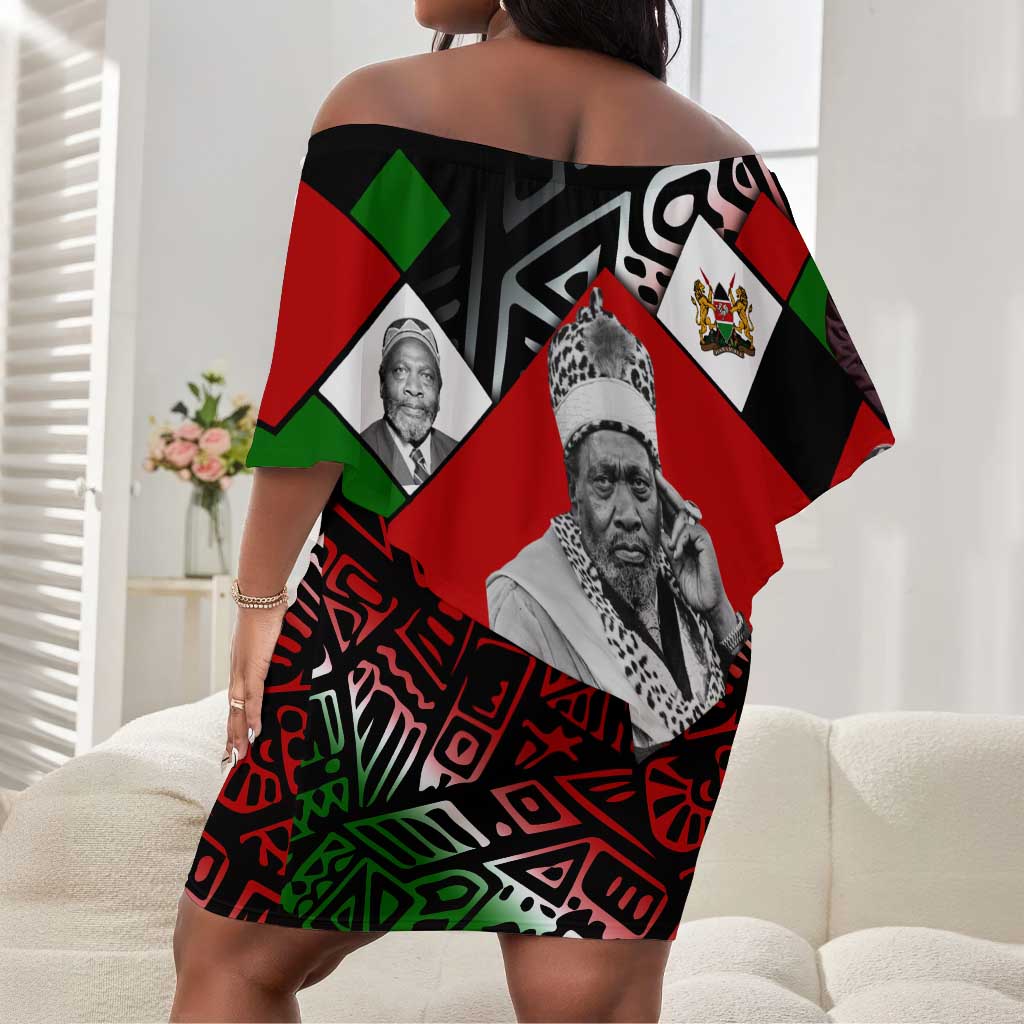 Jomo Kenyatta Off Shoulder Short Dress with Roots Resistance Renaissance and Kenyan Patchwork Pattern Tribute - Wonder Print Shop