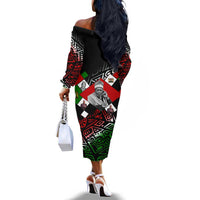 Jomo Kenyatta Off The Shoulder Long Sleeve Dress with Roots Resistance Renaissance and Kenyan Patchwork Pattern Tribute - Wonder Print Shop