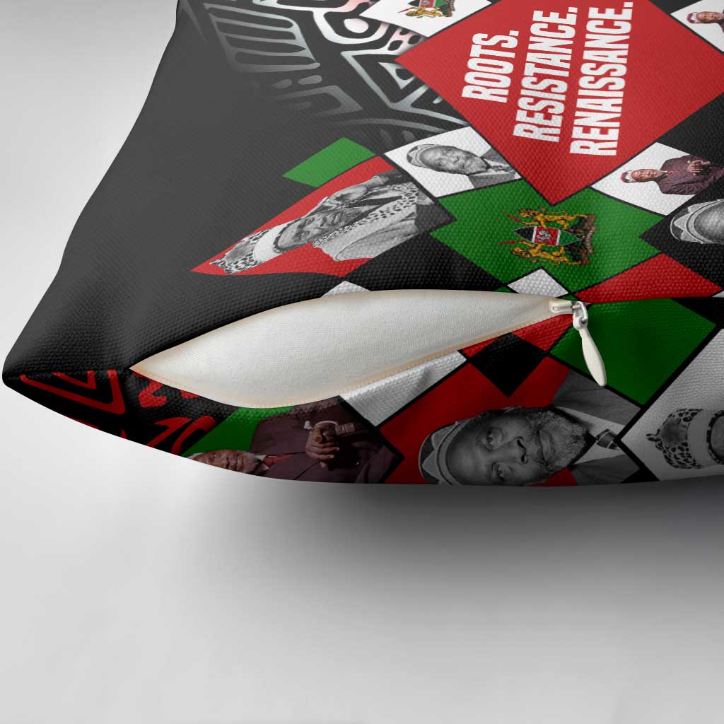 Jomo Kenyatta Pillow Cover with Roots Resistance Renaissance and Kenyan Patchwork Pattern Tribute - Wonder Print Shop
